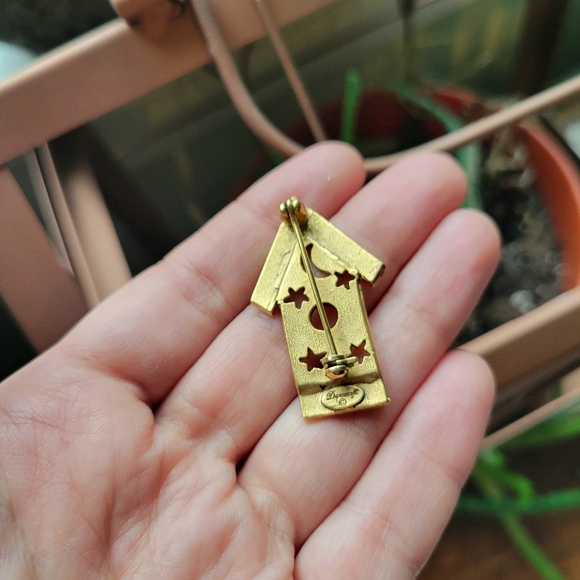 Vintage Danecraft Gold & Red Stone House Sun Moon Boucher Lapel Brooch Pin - Picture 9 of 9